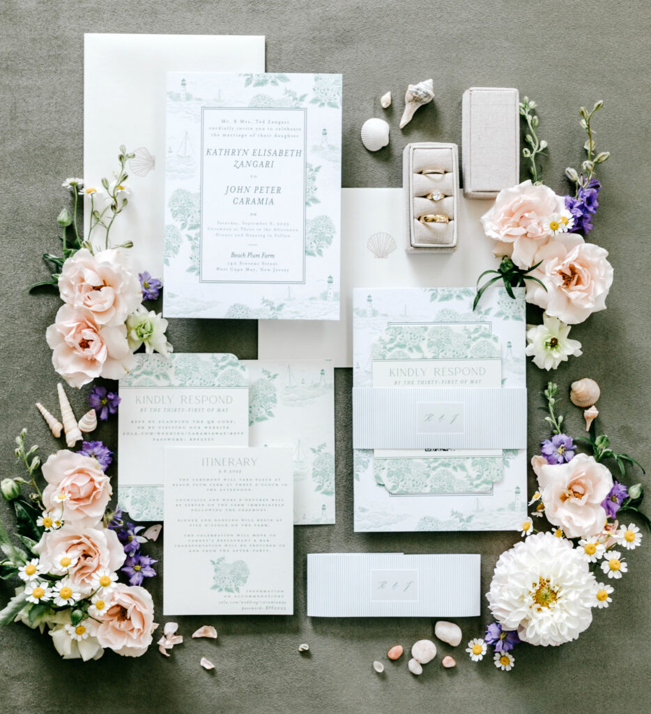 White and green coastal wedding invitational suite from Minted by Emily Wren Photography