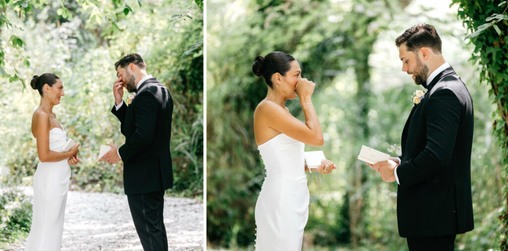 intimate private vow reading between bride and groom on summer wedding day in Cape May, New Jersey
