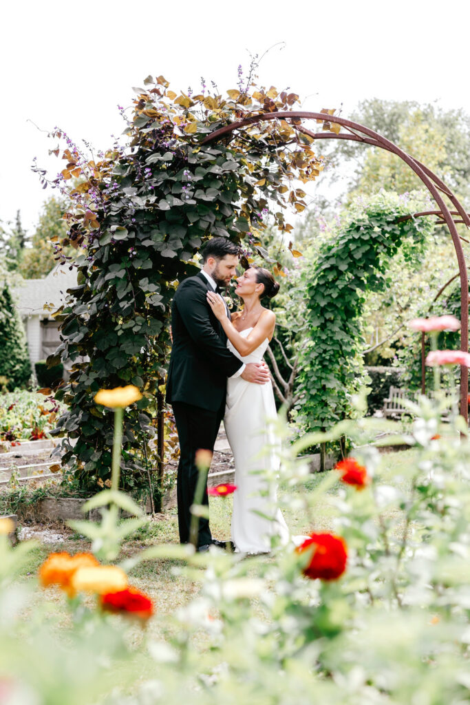 romantic and dreamy New Jersey wedding portrait of bride and groom on Beach Plum Farm by Emily Wren Photography