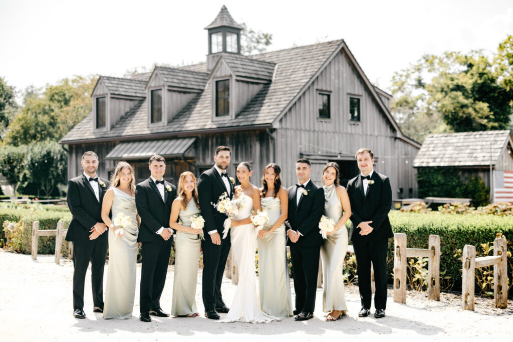Wedding party portrait at Beach Plum Farm on late summer wedding day in Cape May