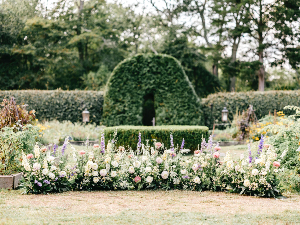 gorgeous floral alter for outdoor summer wedding in Cape May, New Jersey