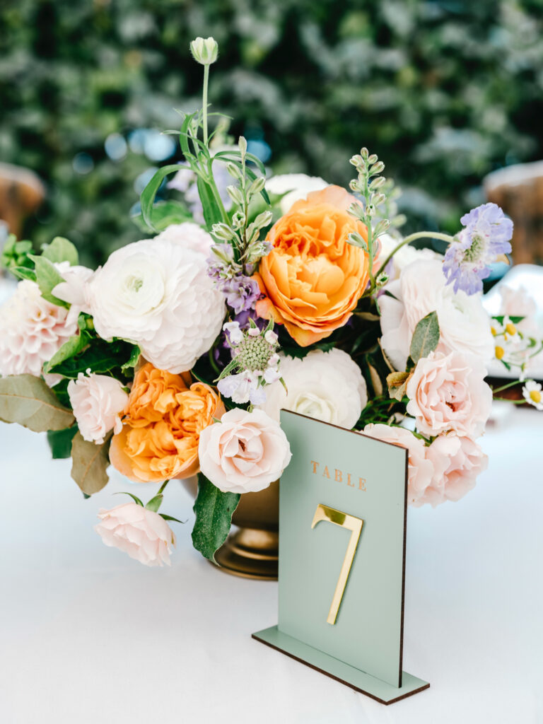 stunning floral table decor at summer wedding reception in Cape May, New Jersey