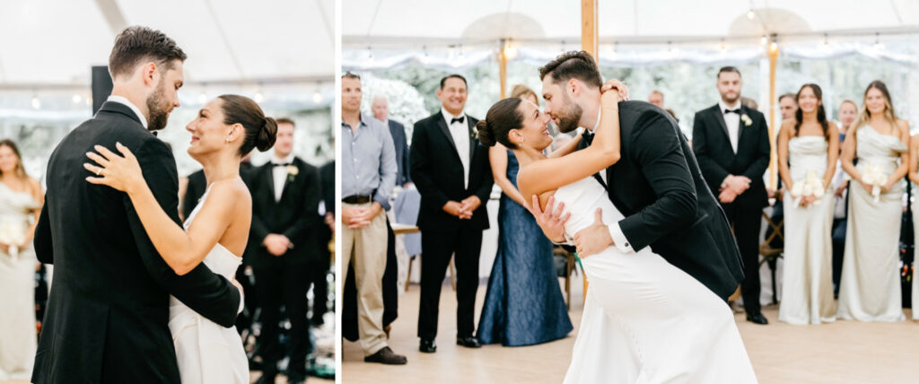 bride and groom's first dance at their outdoor summer wedding reception in Cape May, New Jersey by Emily Wren Photography