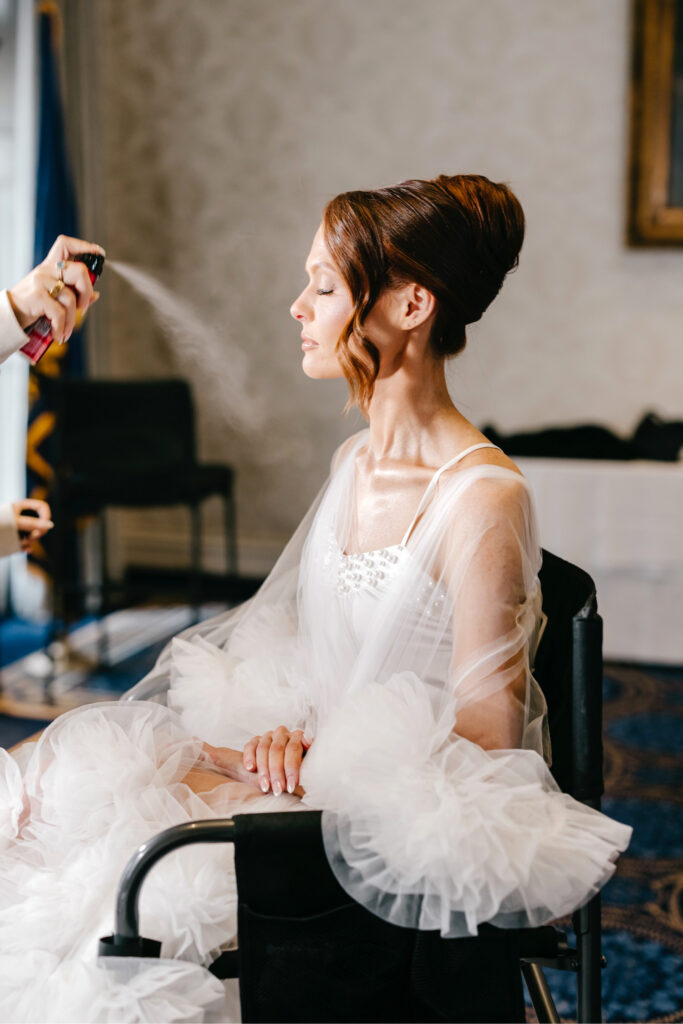Philadelphia bride getting ready for her winter wedding day at The Union League