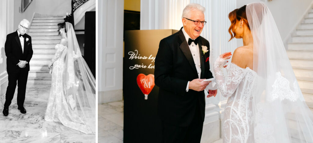 bride's emotional first look with her father at The Union League of Philadelphia by Emily Wren Photography