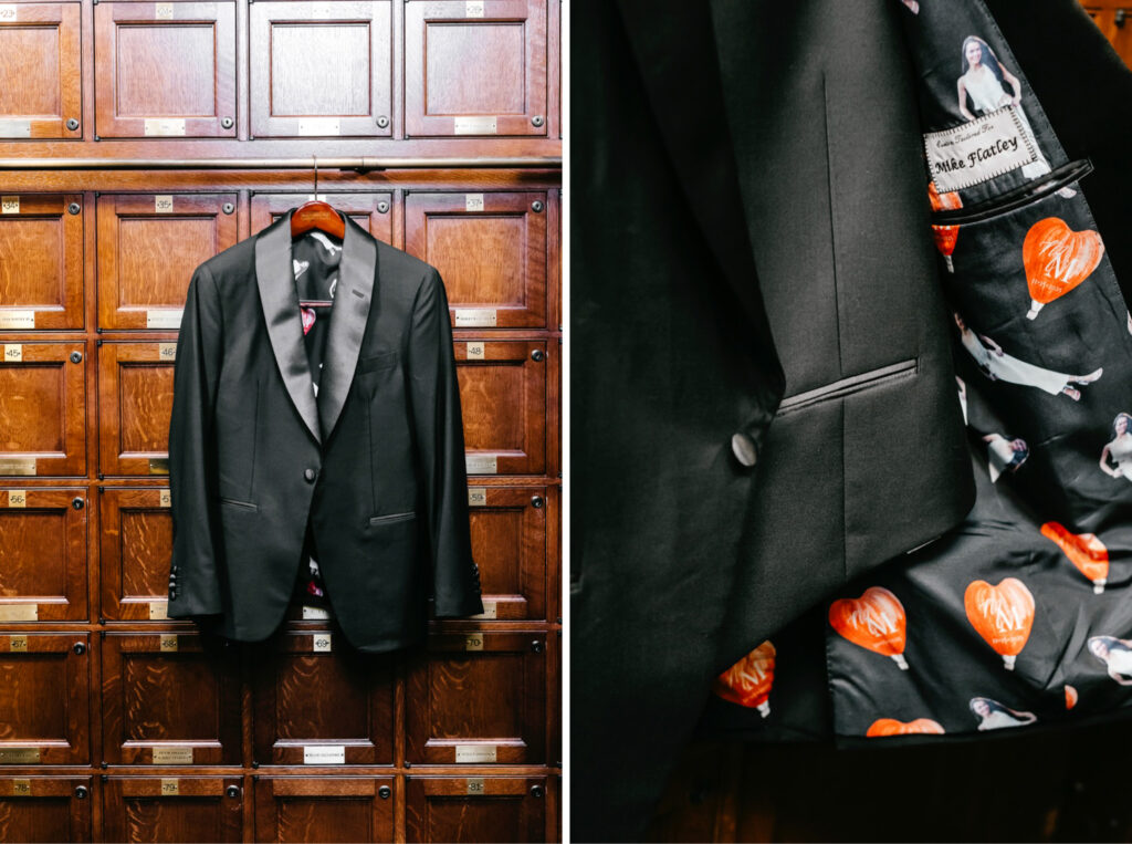 customized groom's suit jacket for valentines day themed wedding day