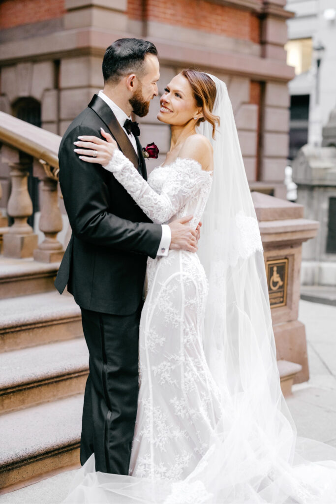 luxurious winter wedding day portraits in Center City Philadelphia at the Union League