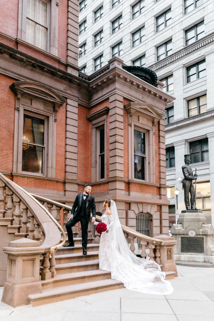 luxurious winter wedding day portraits at The Union League of Philadelphia by Emily Wren Photography
