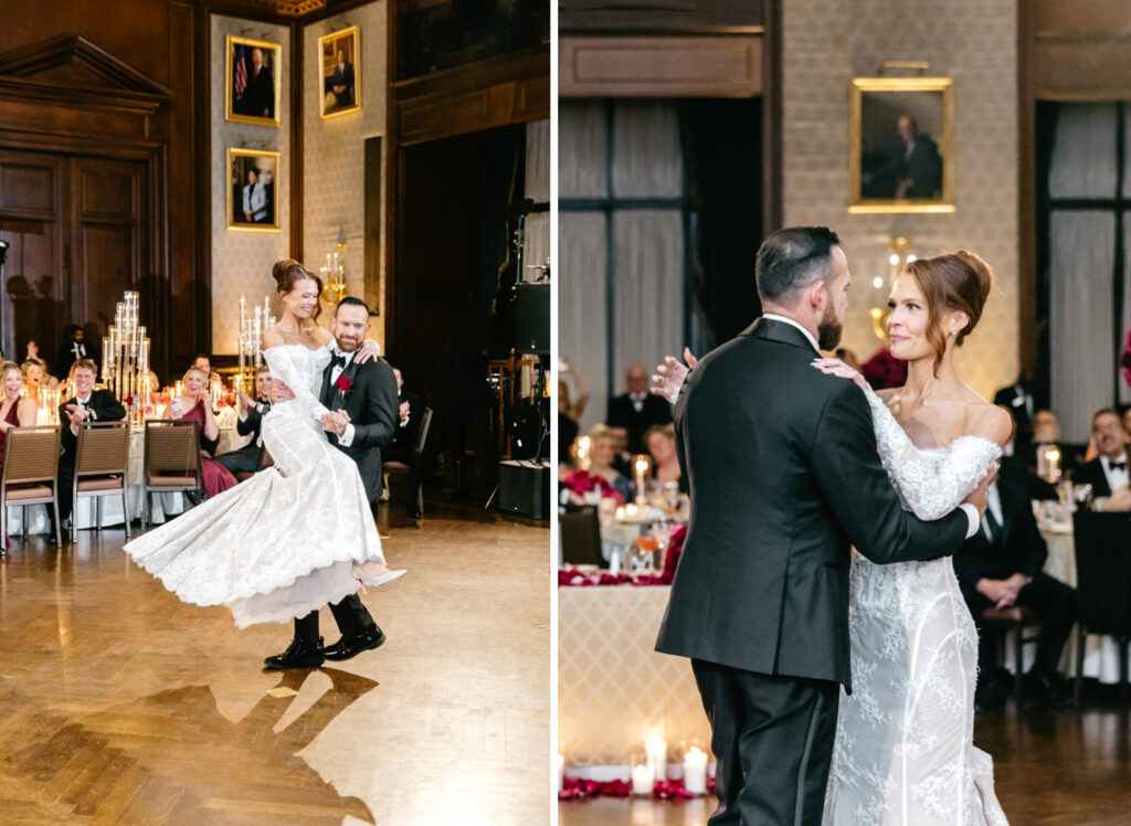 Philadelphia bride and groom's first dance at their winter wedding reception in Center City by Emily Wren Photography
