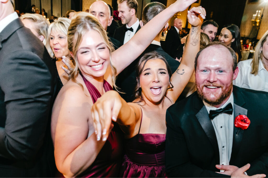 bridesmaids dancing and having fun during a luxurious wedding reception at The Union League of Philadelphia