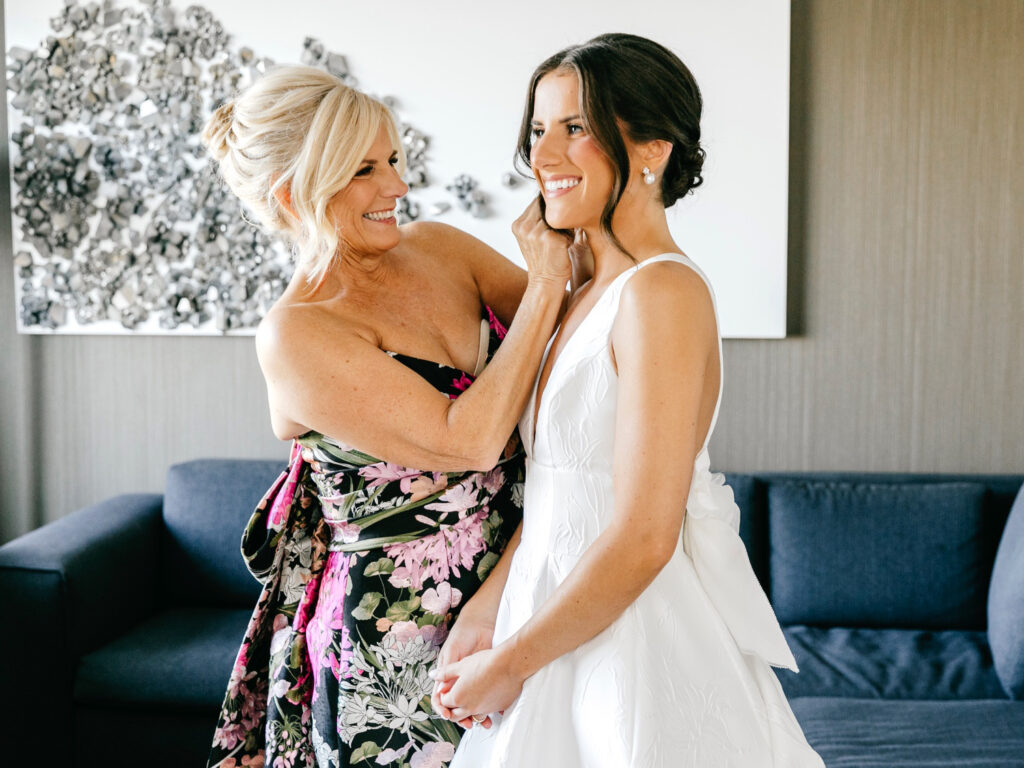 Philadelphia bride getting ready for her fall wedding day with her mother
