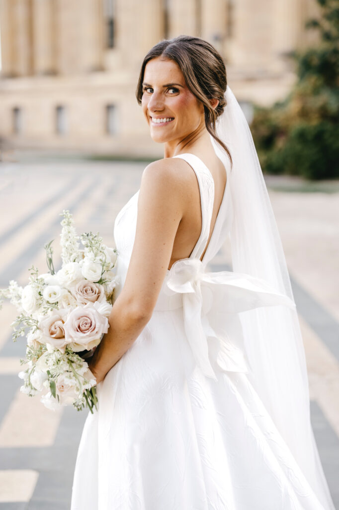 Portrait of Philadelphia bride on her fall wedding day in Center City by luxurious wedding photographer Emily Wren Photography