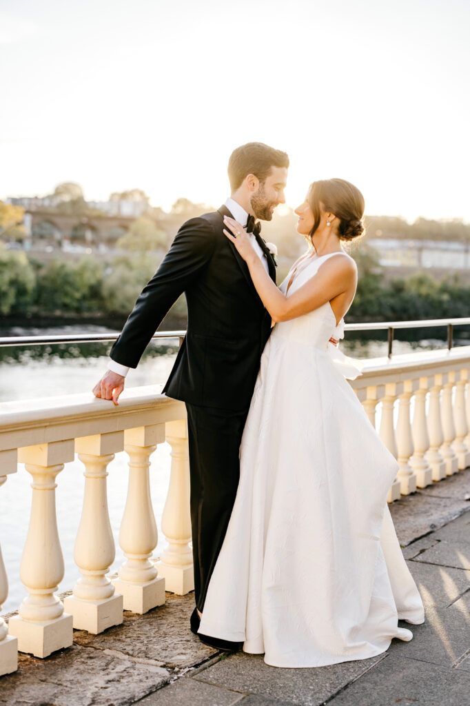 golden hour wedding portraits at Philadelphia Water Works