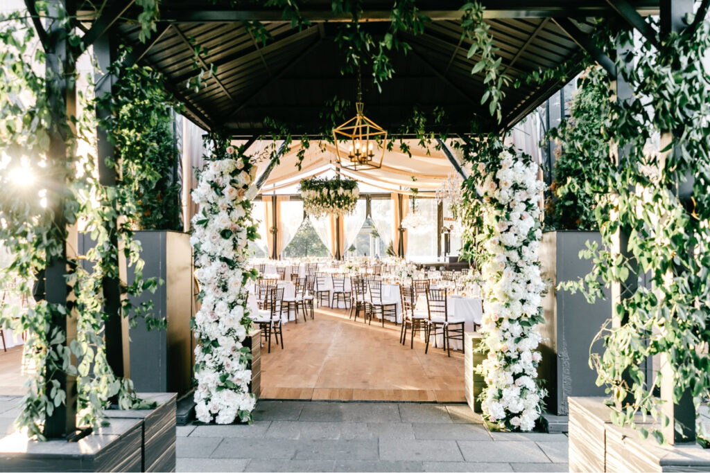 stunning entryway to Cescaphe's Water Works wedding reception