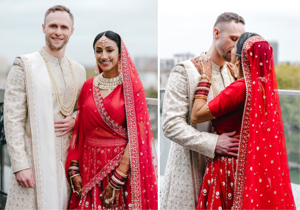 rooftop portraits of Philadelphia bride and groom on fall wedding day in Center City