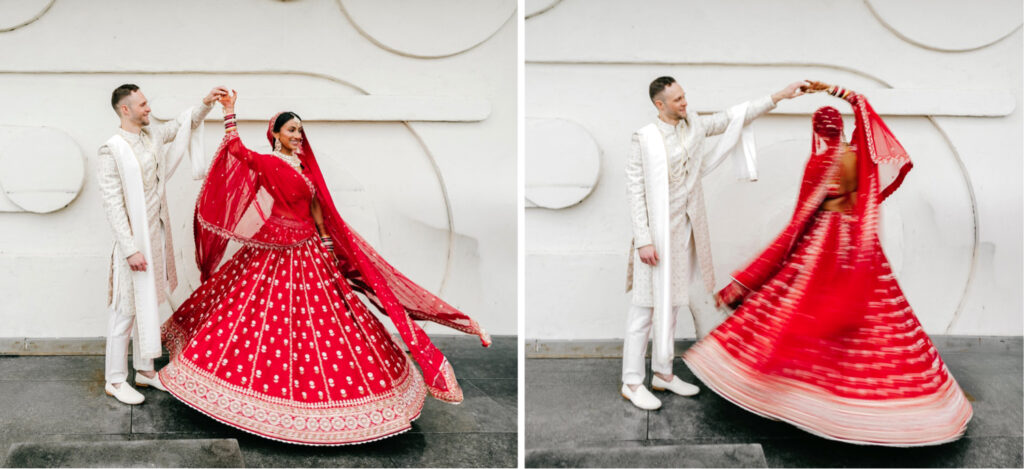 bride and groom portrait session in Center City Philadelphia on fall wedding day