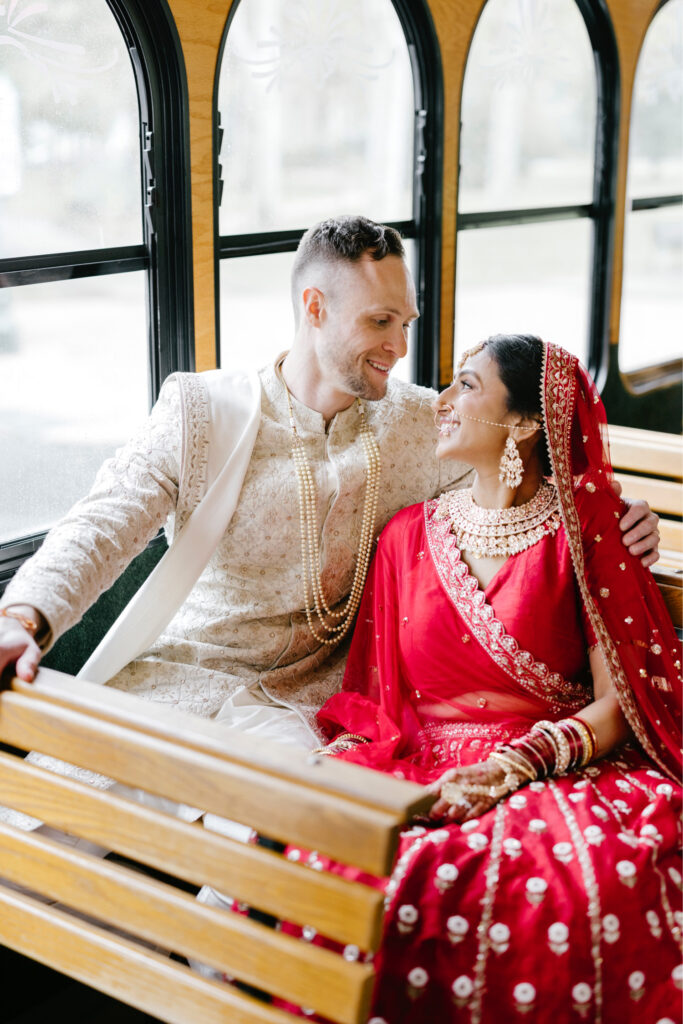 Philadelphia bride and groom on the Cescaphe Trolley by Emily Wren Photography