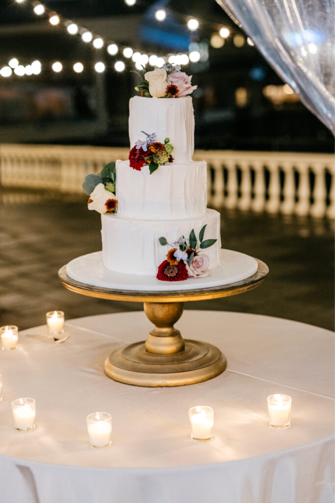 3 tier wedding cake for fall Cescaphe wedding reception by Emily Wren Photography