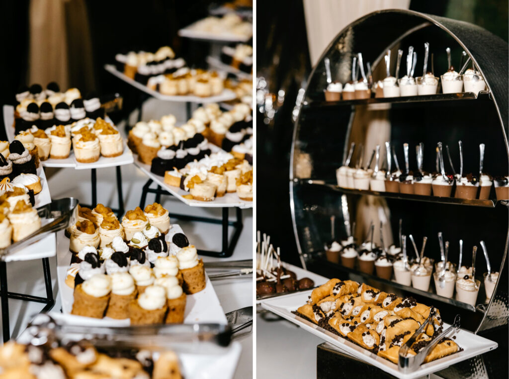 dessert bar at Cescaphe's Water Works wedding reception by Emily Wren Photography