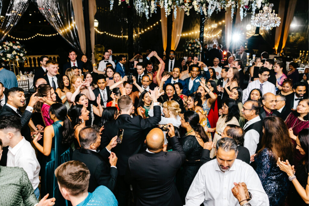 Wedding guests dancing and having fun at luxurious Water Works wedding reception