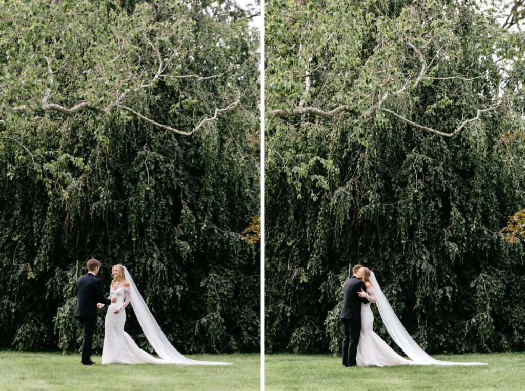 Philadelphia bride and groom's first look on their elegant spring wedding day by Emily Wren Photography