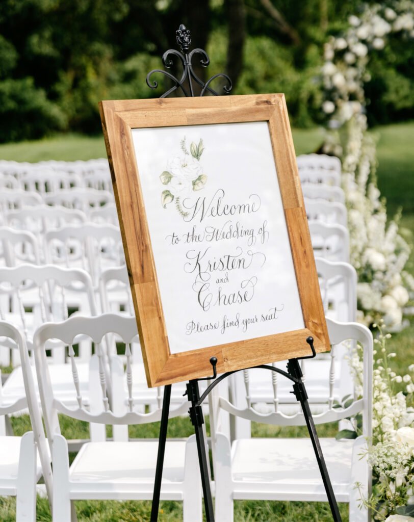 framed wedding welcome sign for sophisticated spring wedding day