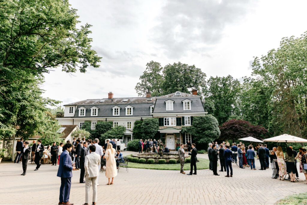 Outdoor wedding cocktail hour at the Inn at Barley Sheaf by Emily Wren Photography