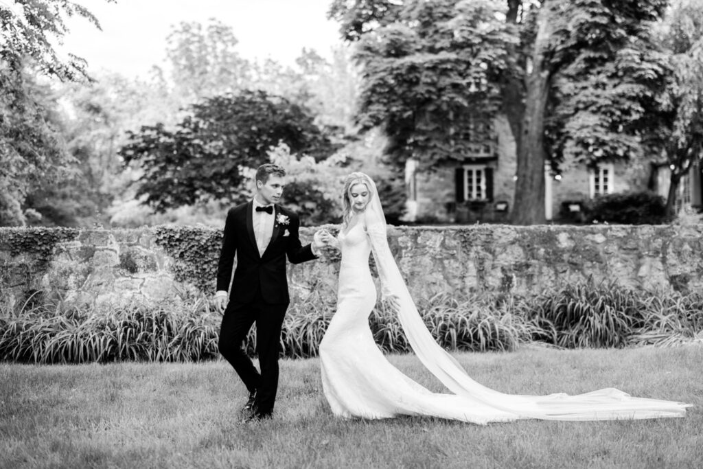 romantic portrait of a Philadelphia bride and groom on their spring wedding day at the Inn at Barley Sheaf by Emily Wren Photography