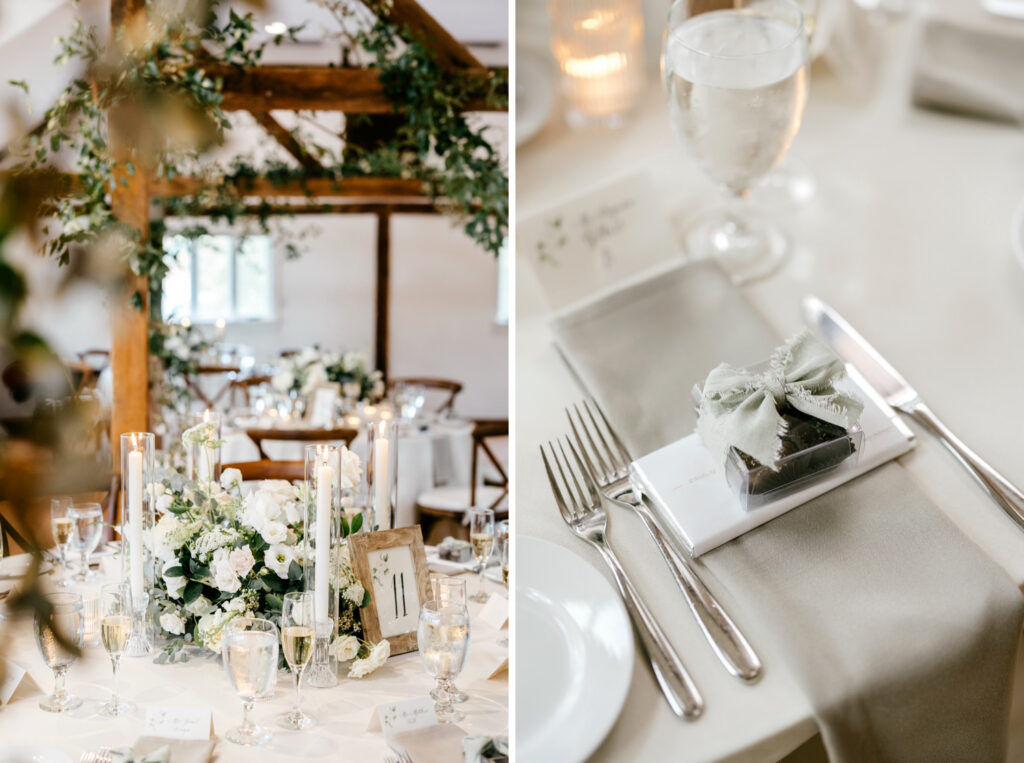 green and white wedding reception decor for spring wedding in Philadelphia