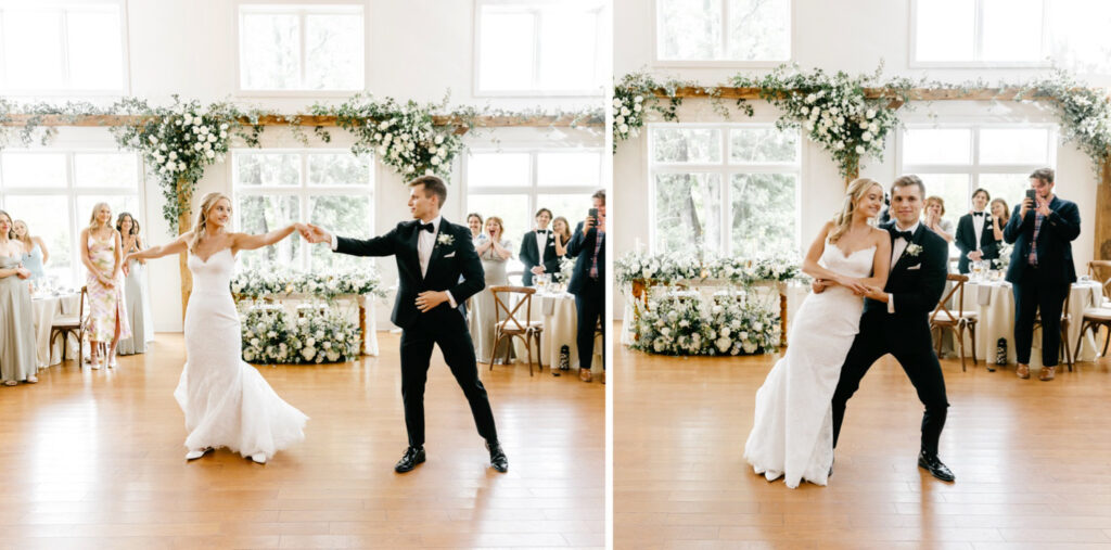 bride and groom's first dance at their spring wedding reception at the Inn at Barley Sheaf by Emily Wren Photography