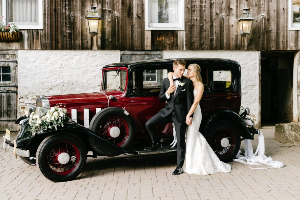 portrait of Philadelphia bride and groom in rustic barn by Emily Wren Photography