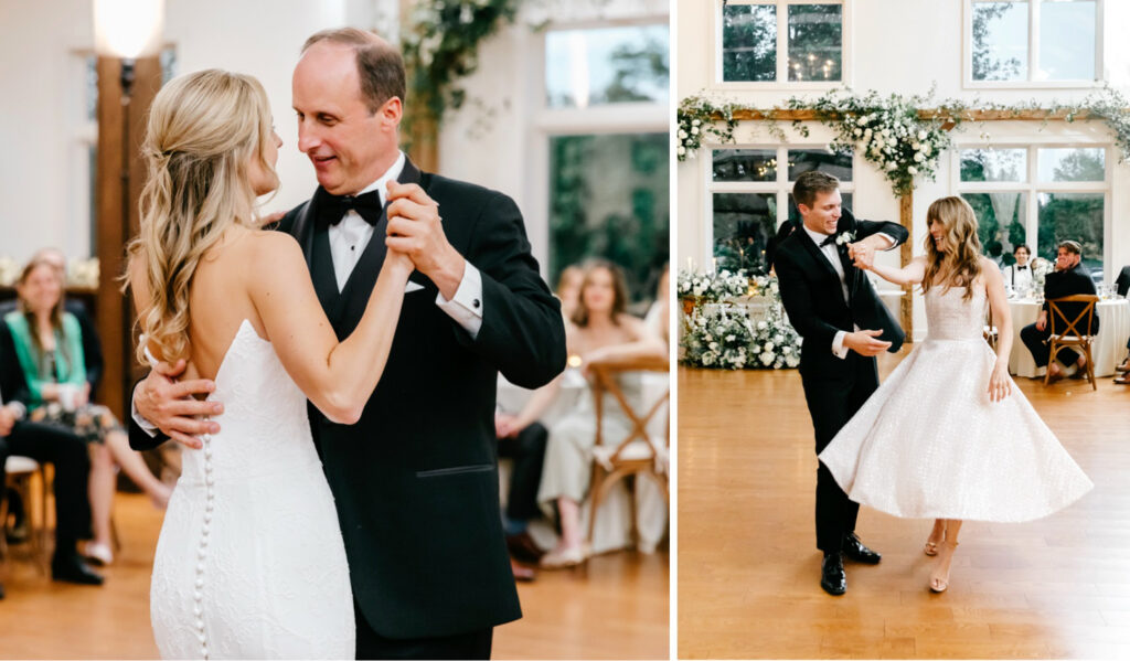 parent dances during a spring wedding reception at the Inn at Barley Sheaf by Emily Wren Photography