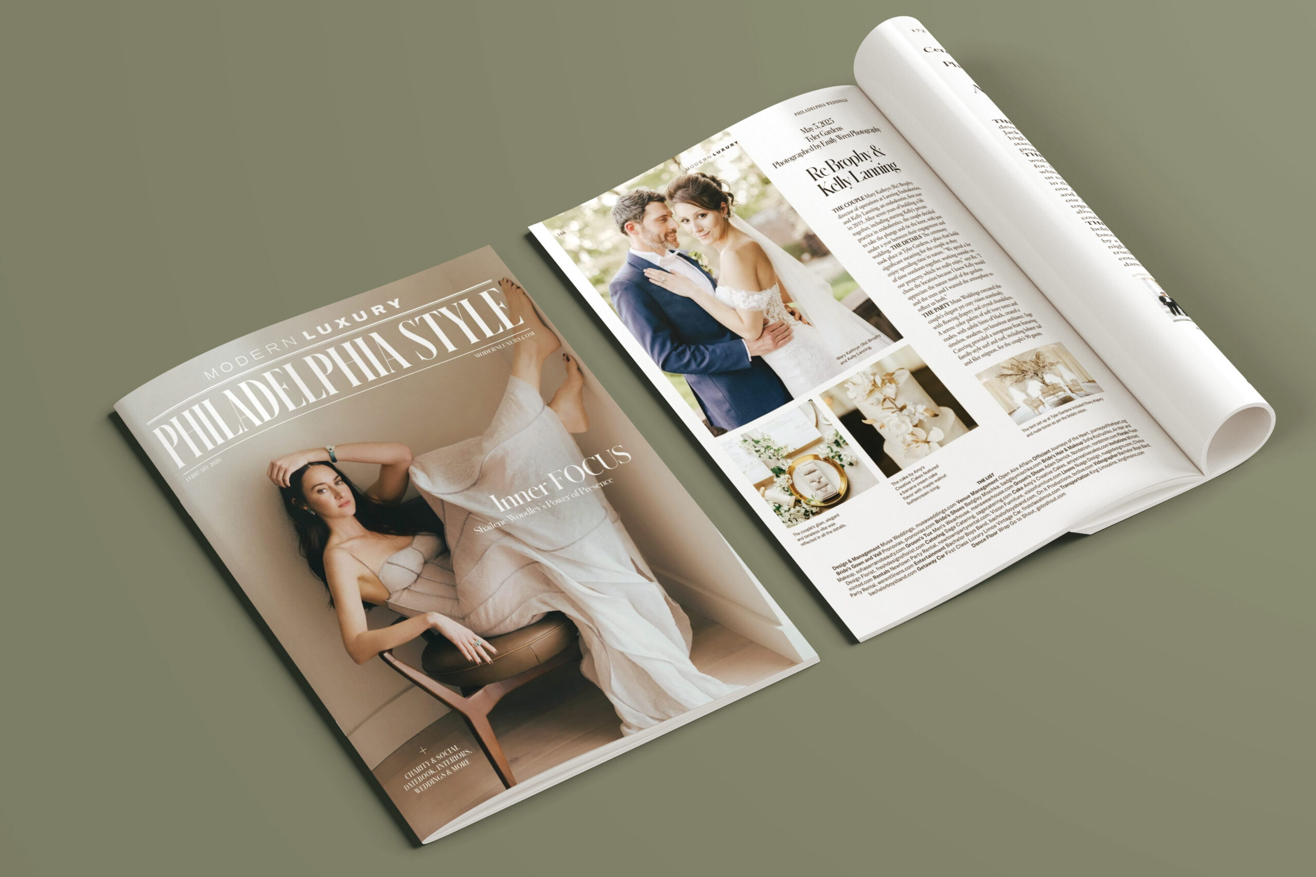 February 2026 magazine wedding feature in Modern Luxury's Philadelphia Style magazine, featuring photos by Emily Wren Photography. 