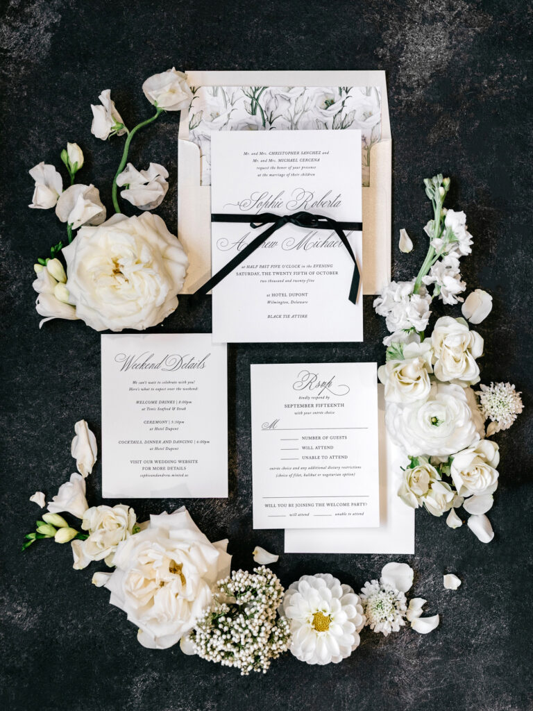 luxurious black and white wedding invitational suite by Emily Wren Photography