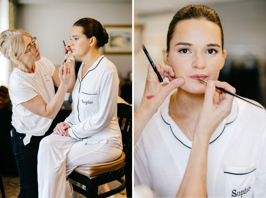Delaware bride getting her bridal makeup done by Posh Salon by Emily Wren Photography