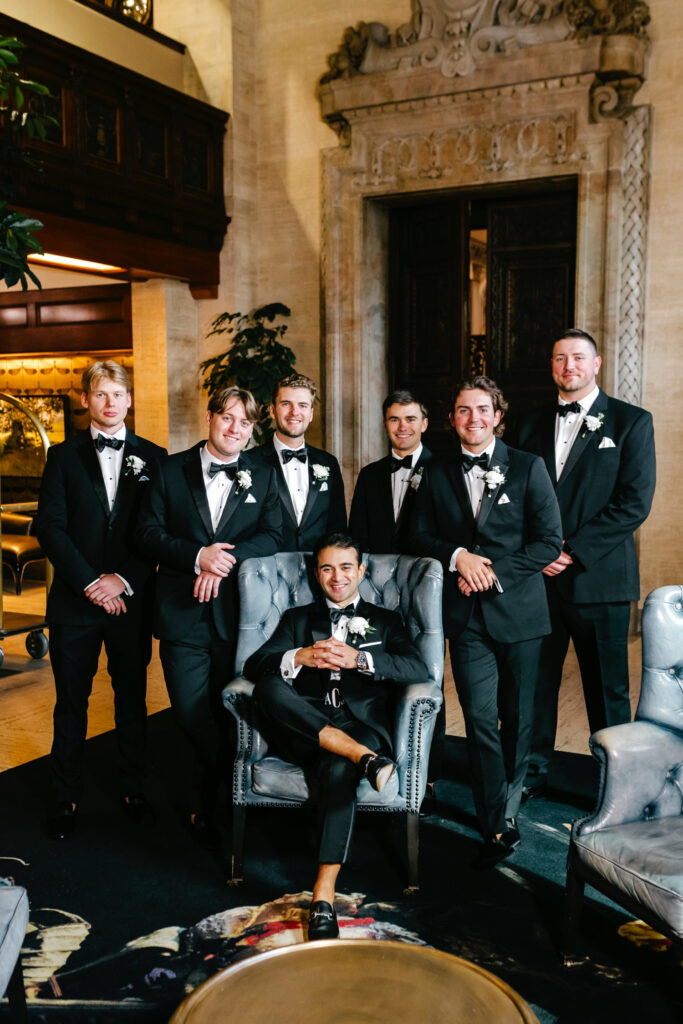 Delaware groom with his groomsmen at Hotel Du Pont