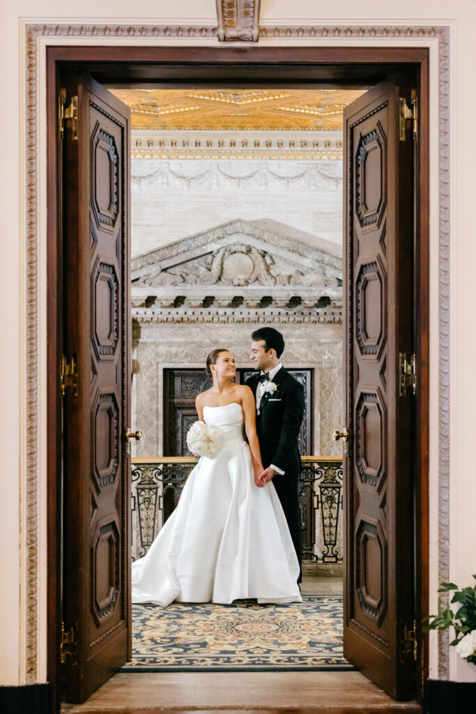Elegant wedding day portrait of Delaware bride and groom by luxurious wedding photographer Emily Wren Photography