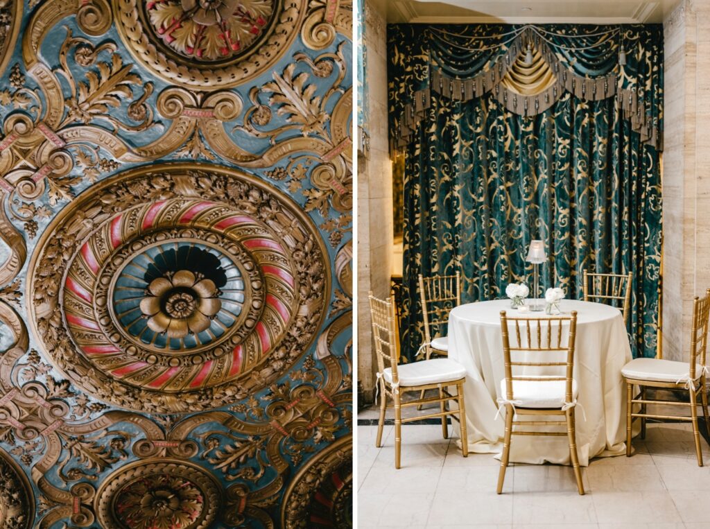 luxurious cocktail hour seating at Hotel Du Pont by Emily Wren Photography