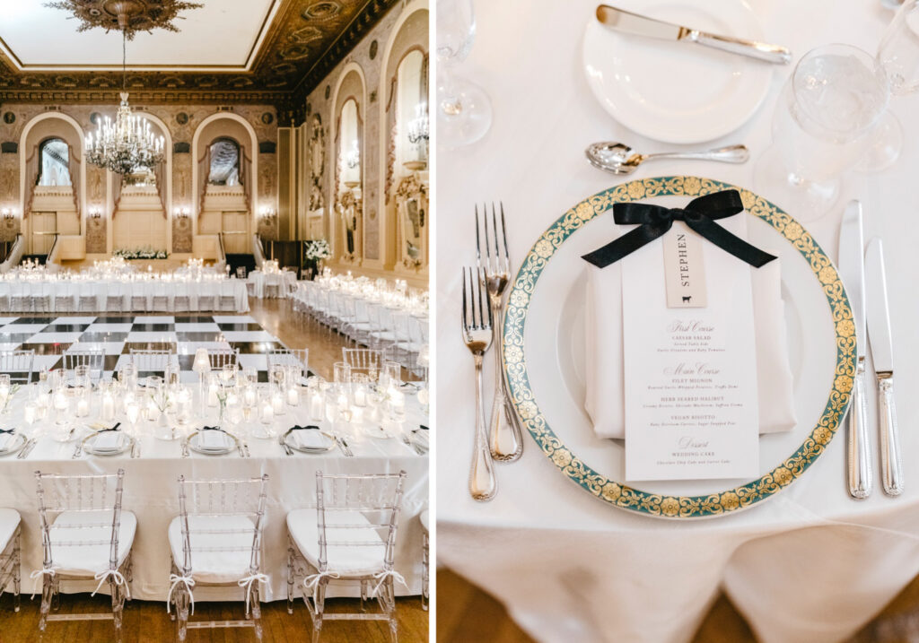elegant tablescapes for Hotel Du Pont wedding reception by luxuriois wedding photographer Emily Wren Photography