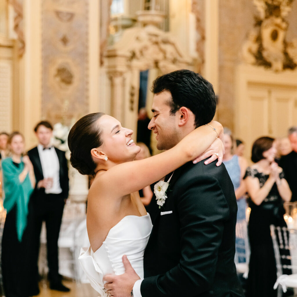 Delaware bride and groom enjoying their first dance at their luxurious wedding reception