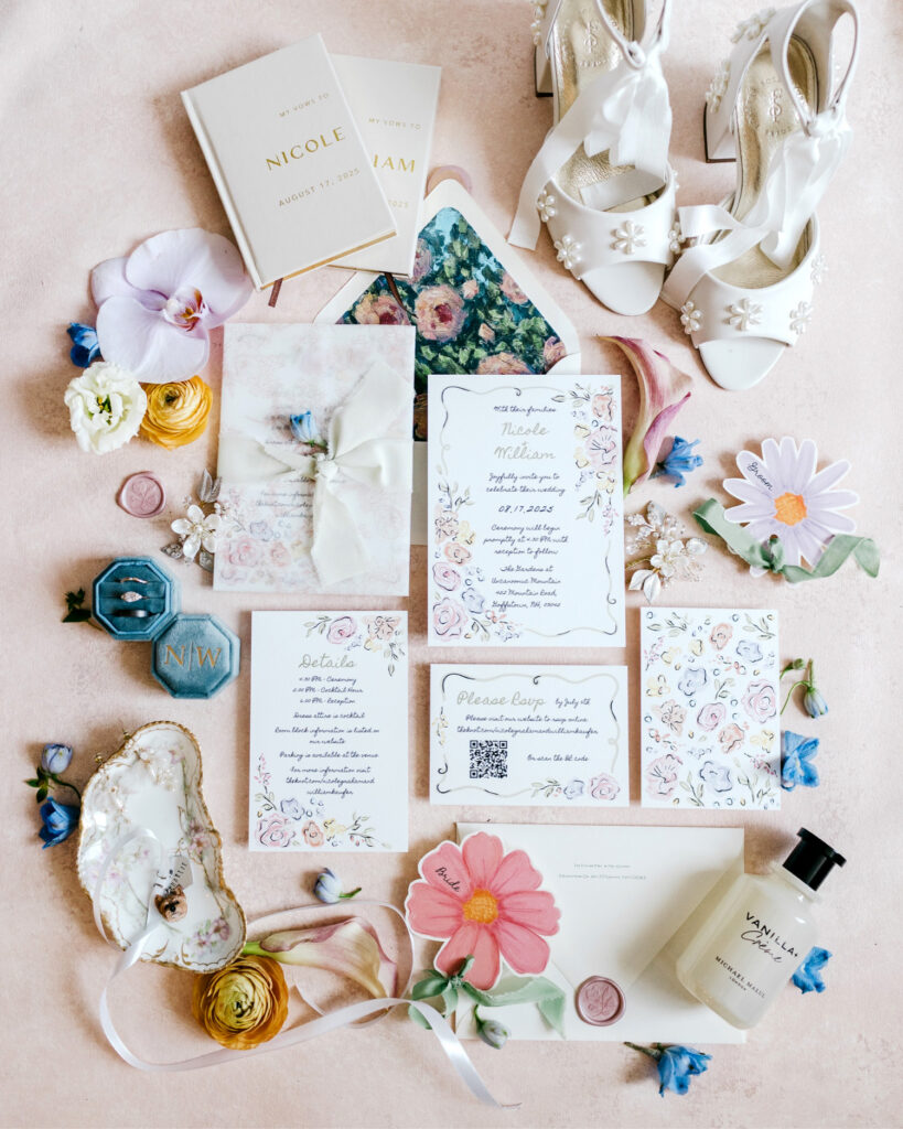 Colorful pastel garden-inspired wedding invitational suite by Emily Wren Photography