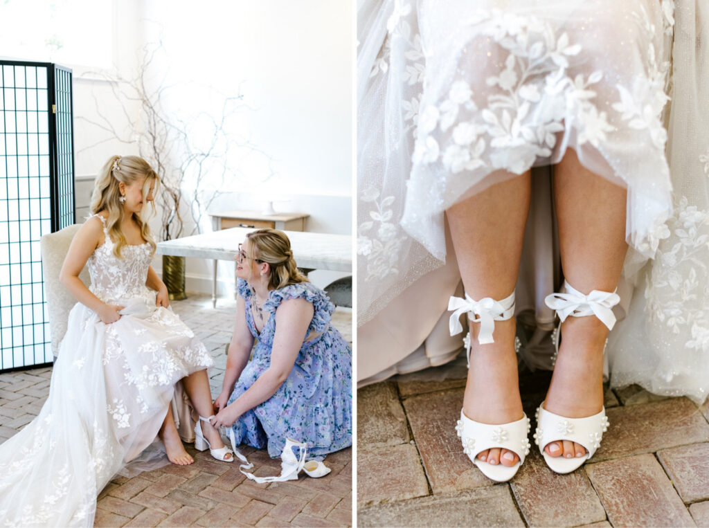 New England bride getting ready for her summer wedding day in New Hampshire by Emily Wren Photography