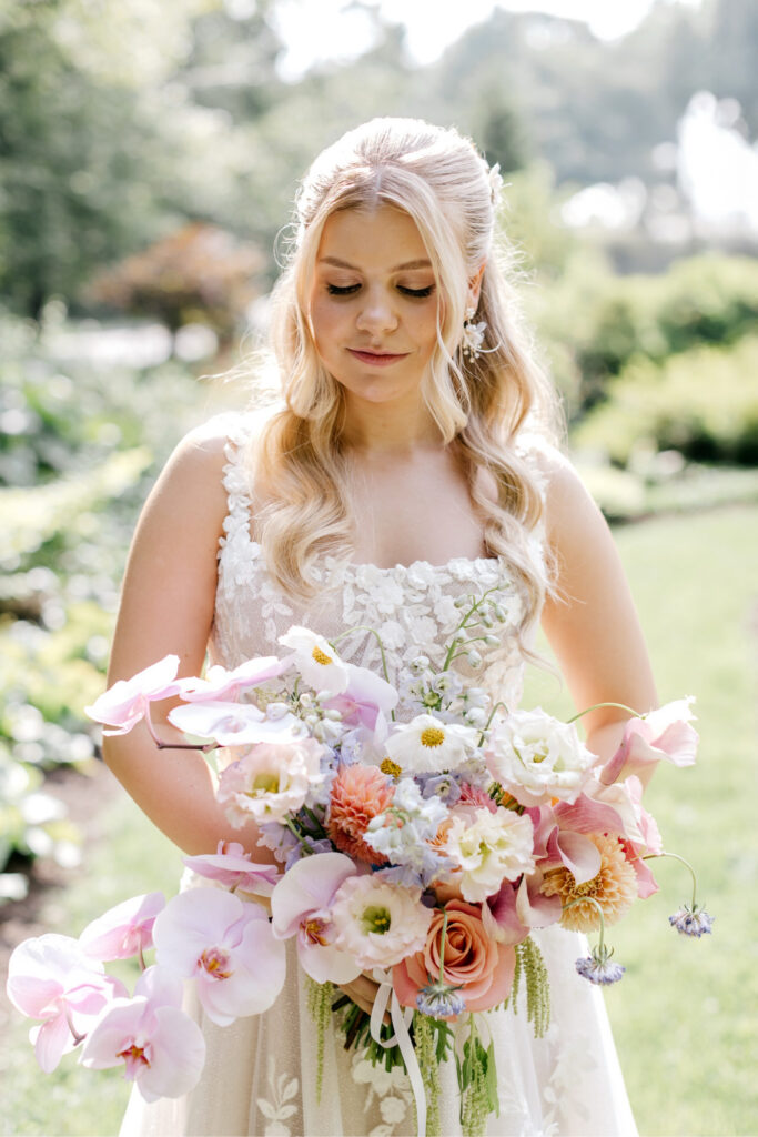 gorgeous colorful bridal bouquet for summer garden-inspired wedding