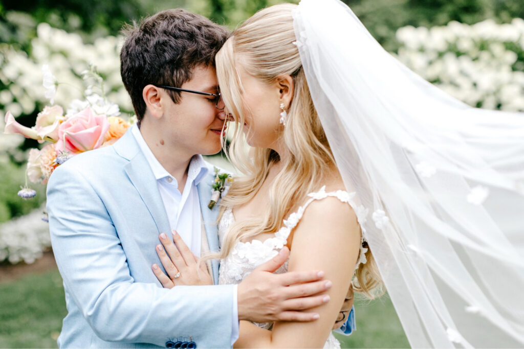 New Hampshire bride and groom on their summer wedding day at Uncanoonuc Mountain