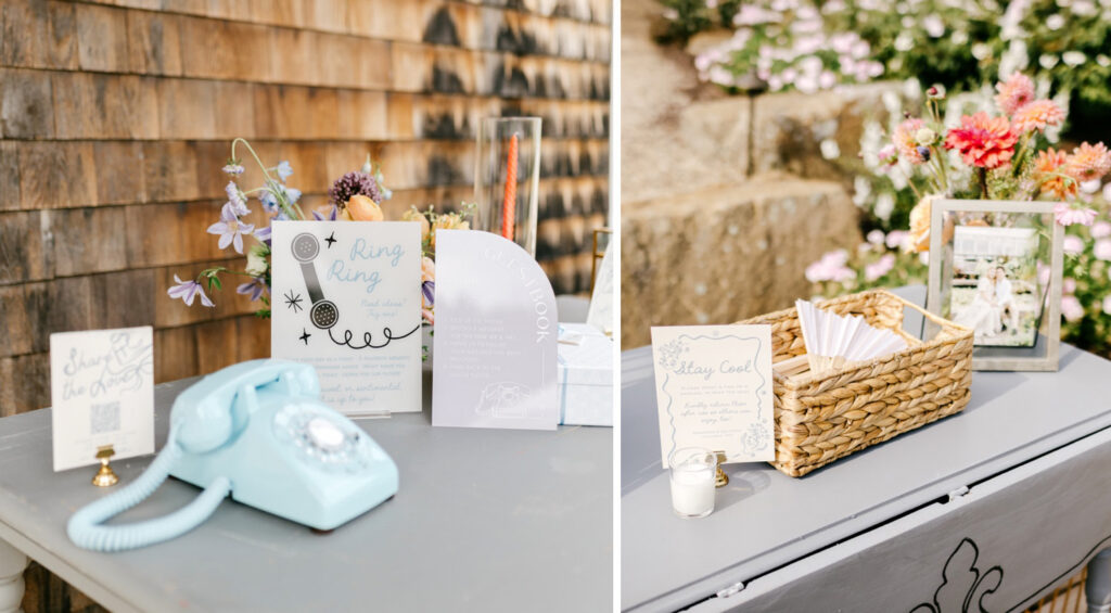 outdoor cocktail hour details at summer New Hampshire wedding day