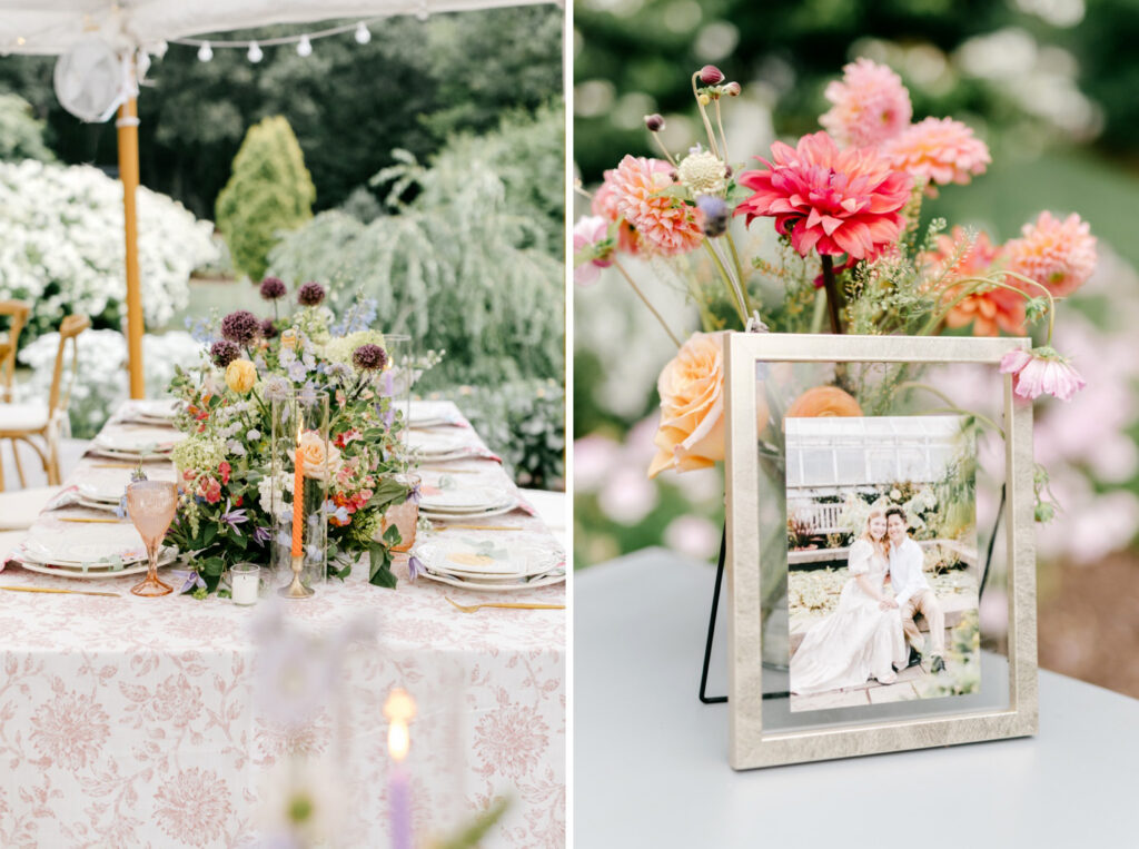Beautiful outdoor summer garden wedding reception at Uncanoonuc Mountain