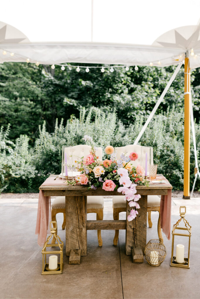 outdoor summer garden wedding reception sweetheart table