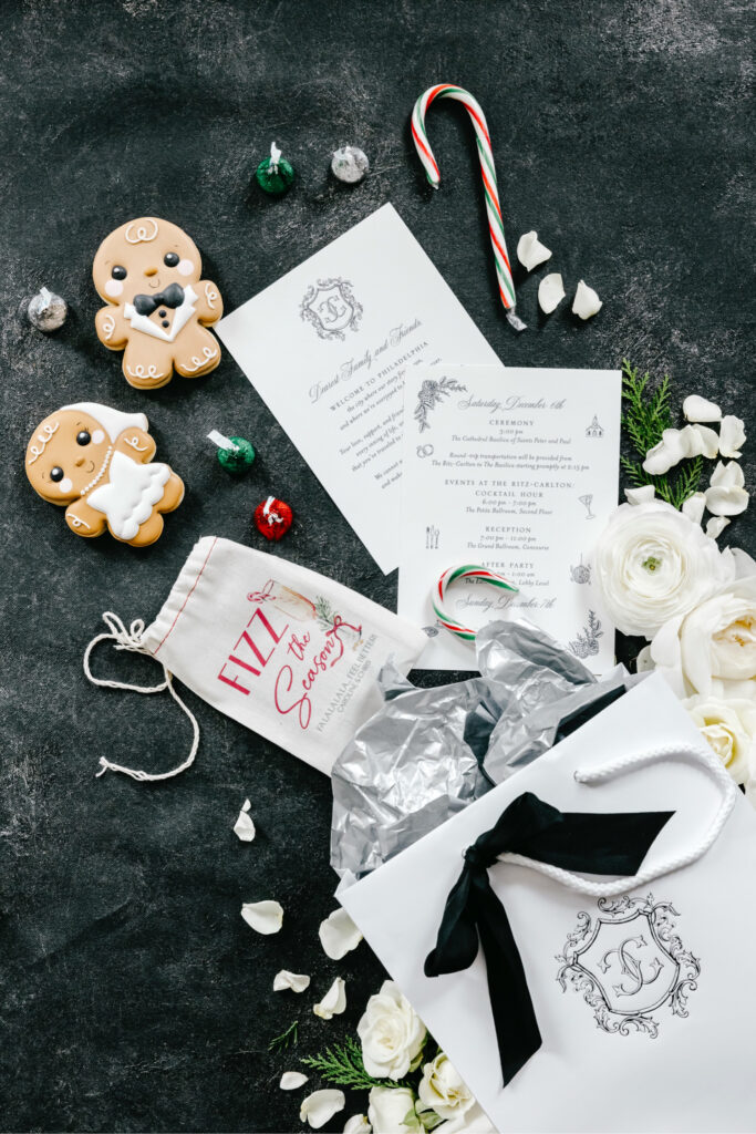 Christmas wedding favors by Philadelphia wedding photographer Emily Wren Photography