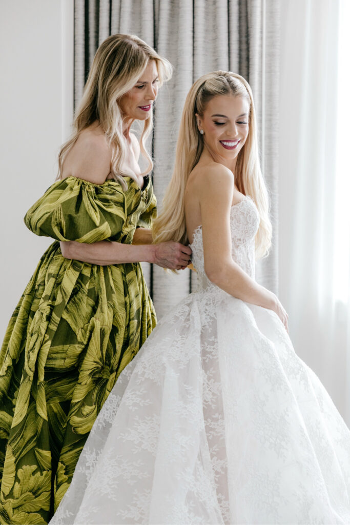 Philadelphia bride getting ready for her Center City winter wedding day with her mother