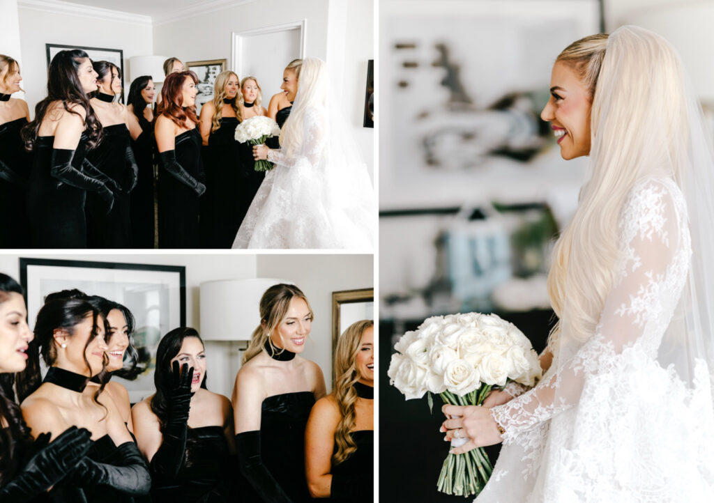 Philadelphia bride's first look with her bridesmaids at the Ritz-Carlton